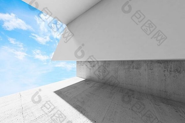 空混凝土室内白色墙空白窗口开放现代简约体系结构背景渲染插图