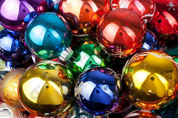 圣诞节饰品美丽的闪亮的真正的玻璃古董圣诞节球色彩斑斓的眼睛捕捉才华横溢的圣诞节球纹理壁纸概念