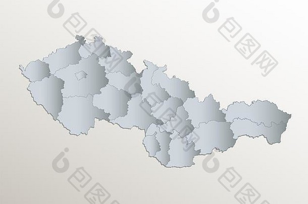 捷克斯洛伐克地图<strong>行政部</strong>门白色蓝色的卡纸空白