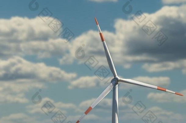 风涡轮美丽的云天空背景可再生替代能源