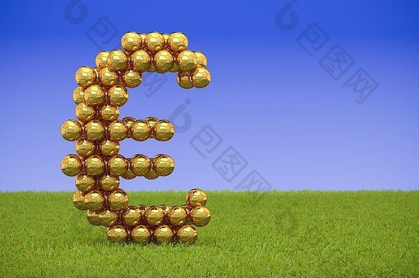 渲染金足球球形成欧元标志草蓝色的天空背景大业务腐败体育足球足球复制空间