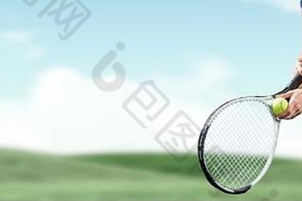 网球球员女人天空背景球拍