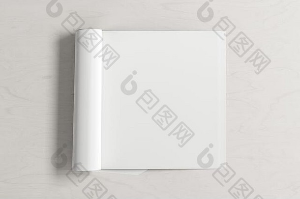 空白广场杂志页面工作空间折叠杂志模拟白色桌子上视图插图