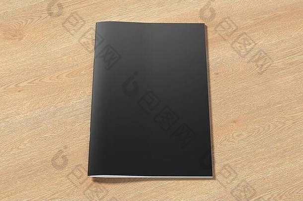 黑色的宣传册小册子封面模拟木背景孤立的剪裁路径宣传册前面视图illustratuion