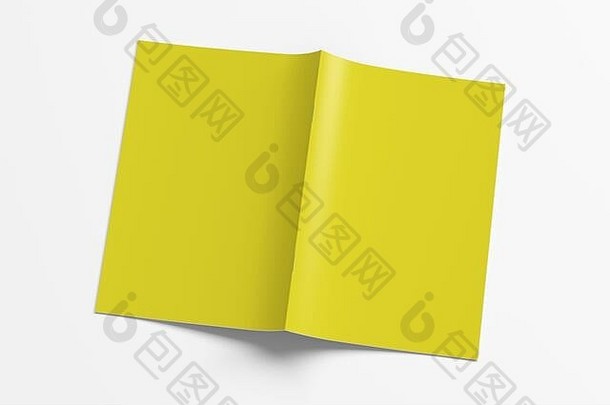 黄色的宣传册小册子封面模拟白色宣传册开放上行孤立的剪裁路径宣传册illustratuion