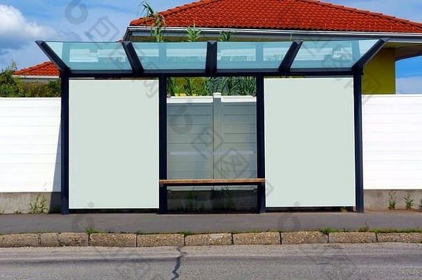 复合公共汽车避难所公共汽车停止空白玻璃面板城市设置住宅房子背景安全玻璃设计空白空间
