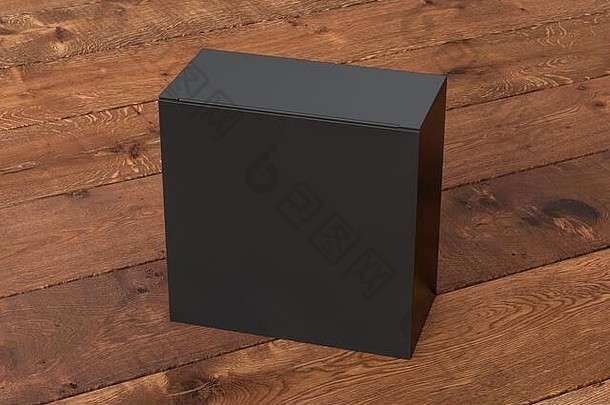 空白黑色的宽广场盒子关闭铰链皮瓣成员黑暗木背景剪裁路径盒子模拟插图