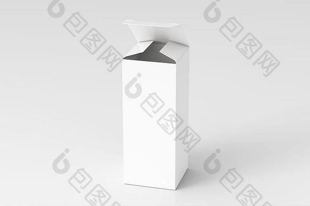 空白白色高苗条的礼物盒子打开铰链皮瓣成员白色背景剪裁路径盒子模拟插图