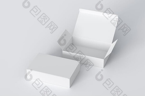 空白白色宽平盒子开放关闭铰链皮瓣成员白色背景剪裁路径盒子模拟插图