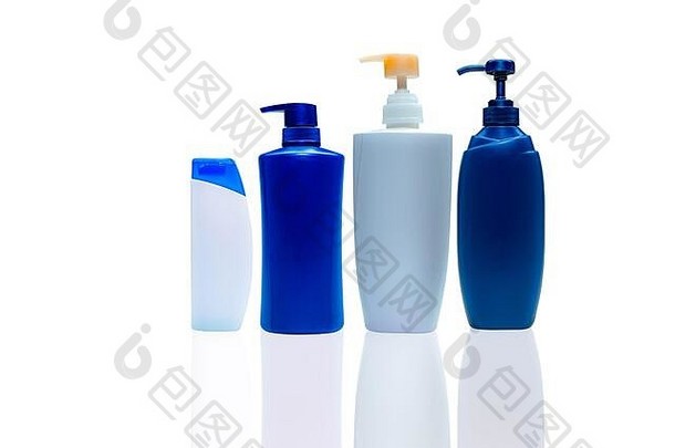 洗发水头发护发素塑料瓶自动售货机泵化妆品瓶孤立的身体肥皂淋浴过来这里包装液体肥皂瓶身体