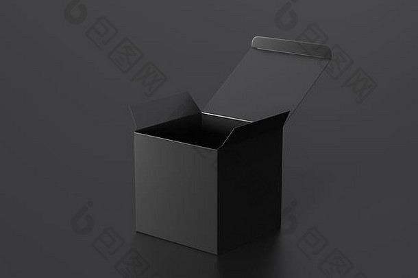 空白黑色的多维数据集礼物盒子打开铰链皮瓣成员黑色的背景剪裁路径盒子模拟插图