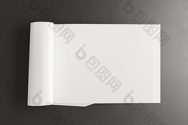空白水平杂志页面工作空间折叠杂志模拟黑色的桌子上视图插图