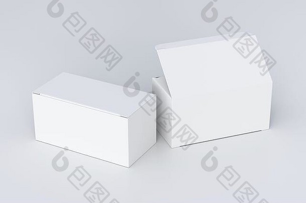 空白白色宽盒子开放关闭铰链皮瓣成员白色背景剪裁路径盒子模拟插图