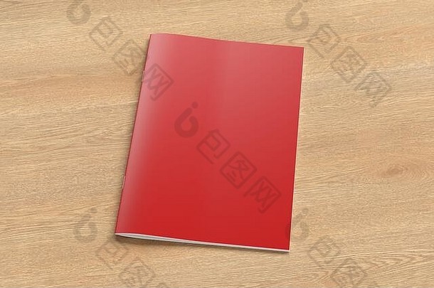 红色的宣传册小册子封面模拟木背景孤立的剪裁路径宣传册一边视图illustratuion