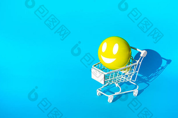 模拟幸福表情符号球车电车超市购物概念的想法最小的设计