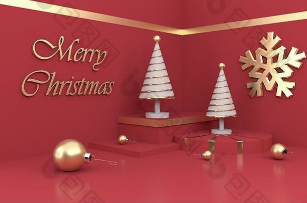 快乐圣诞节明信片圣诞节金树呈现插图