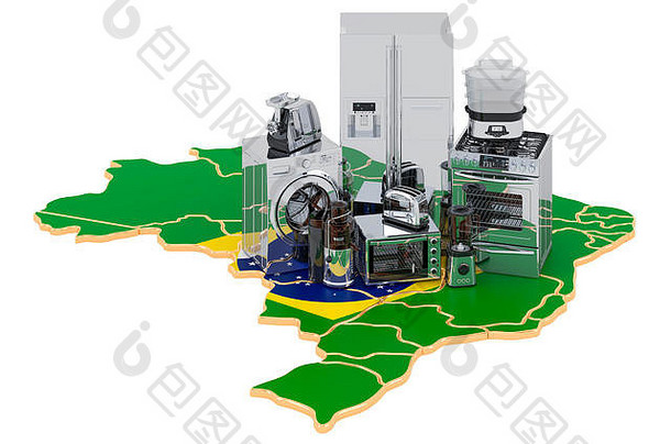 厨房家庭设备地图巴西生产购物交付概念呈现孤立的白色背景