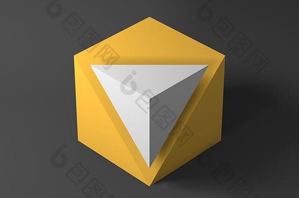摘要最小的安装黄色的多维数据集白色金字塔形状的角落里呈现插图