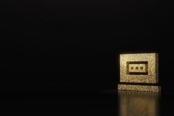 黄金闪闪发光的象征移动PC密码框架屏幕呈现黑暗黑色的背景模糊反射闪光