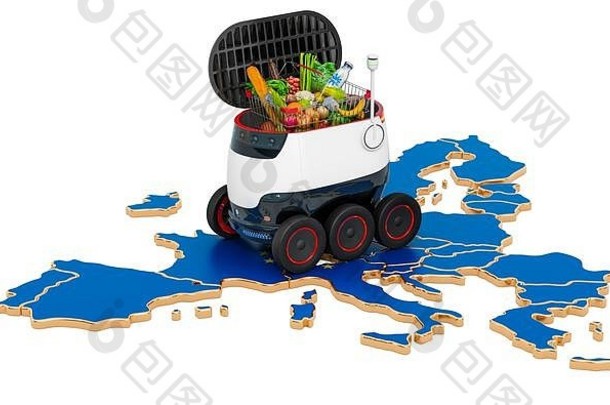 自治交付机器人欧洲联盟呈现孤立的白色背景