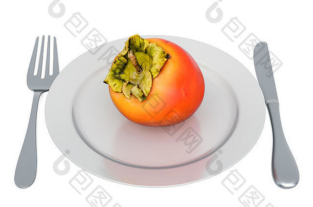 柿子板叉刀呈现孤立的白色背景