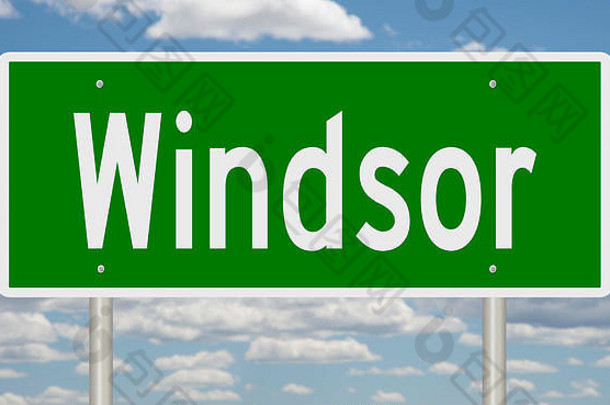 呈现绿色路标志温莎安大略加拿大