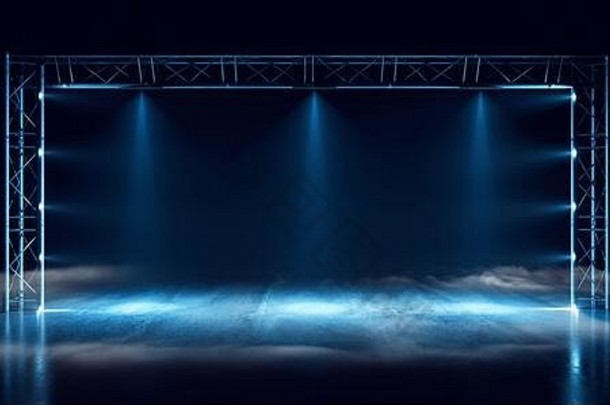 烟sci未来主义的弧门霓虹灯激光潘通色卡蓝色的现代外星人时尚跳舞俱乐部展厅车库隧道走廊混凝土网络虚拟