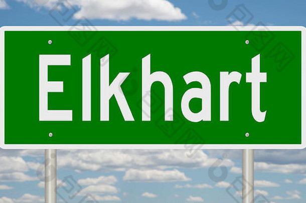 呈现绿色高速公路标志埃尔克哈特印第安纳州