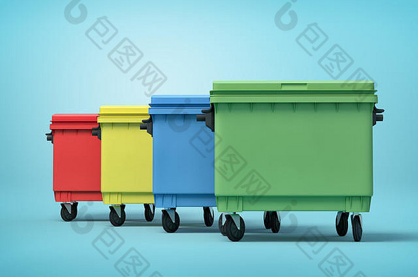 呈现色彩斑斓的垃圾垃圾箱蓝色的背景