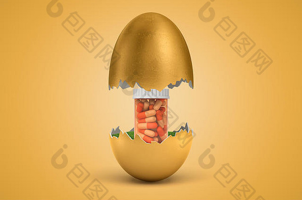 呈现医疗药片Jar孵化金蛋黄色的背景