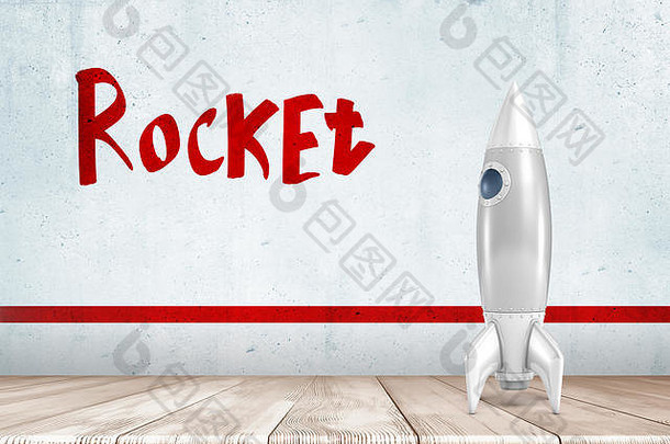 呈现白色银火箭白色木地板上红色的火箭标志