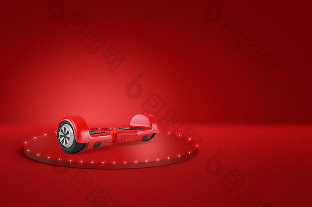 呈现红色的gyroscooter讲台上红色的背景