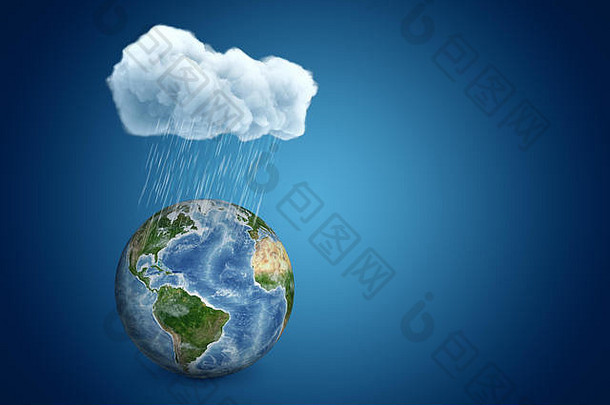呈现地球地球大下雨云蓝色的背景复制空间