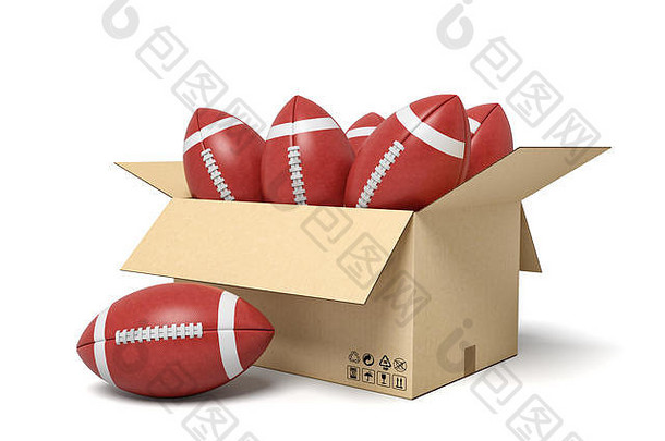 呈现球美国足球内部纸箱盒子