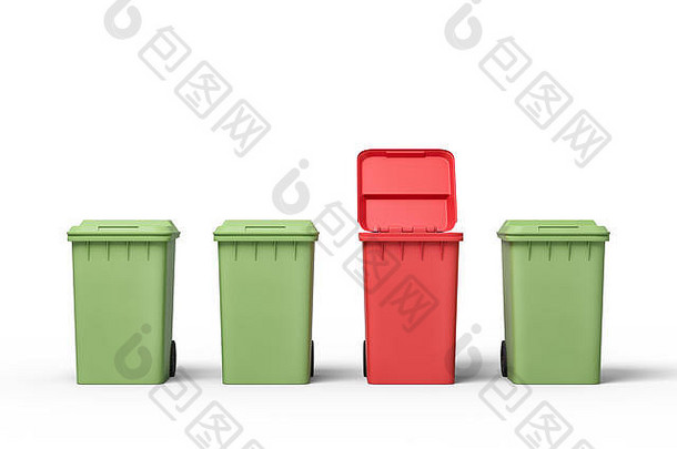 呈现绿色开放红色的垃圾垃圾箱