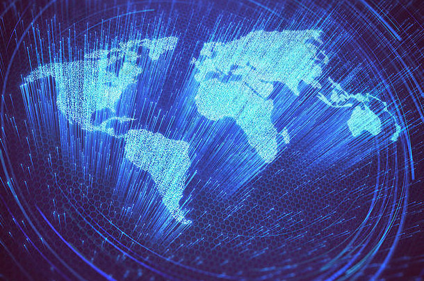 光学纤维基斯形状世界地图图像概念全球沟通光学纤维