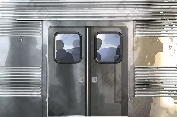 地铁车特写镜头门人轮廓内部一边视图