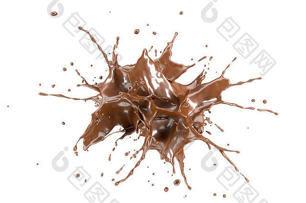 液体巧克力孤立的飞溅爆炸孤立的白色背景