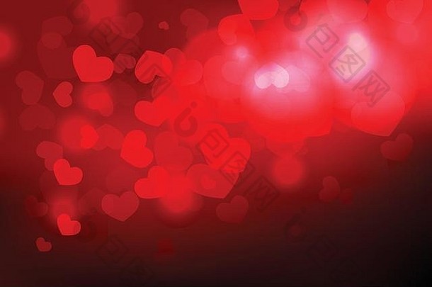 情人节一天背景心形状光散景黑暗红色的背景概念上的情人节卡壁纸背景装饰