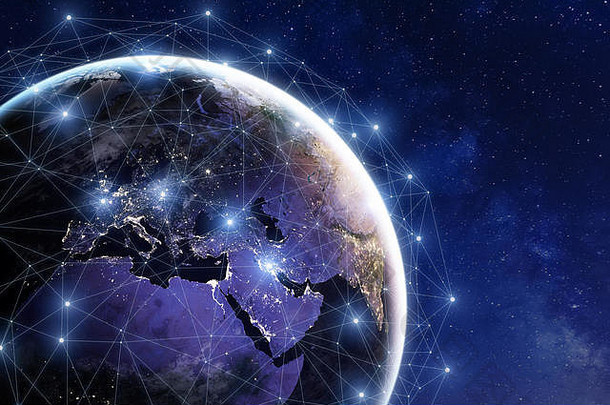 沟通网络地球在世界范围内国际连接金融银行互联网物联网cryptocurrenciesfintech浓缩的