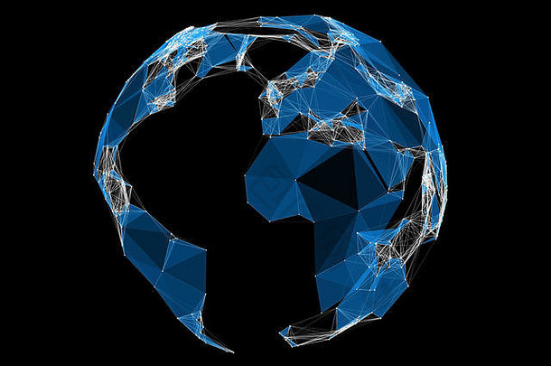 三维空间蓝色的全球全球通信网络技术