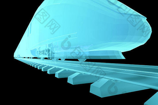 发光蓝色的高速火车
