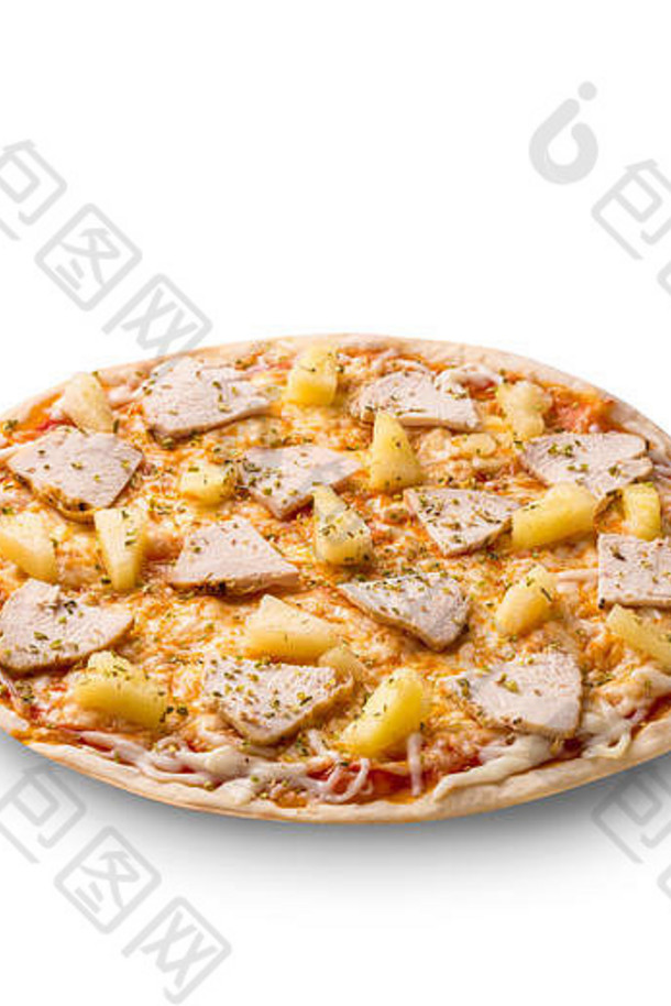 美味的意大利披萨<strong>菠萝</strong>鸡角孤立的白色背景