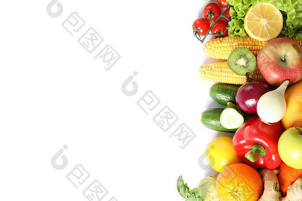 作文新鲜的蔬菜水果孤立的白色背景