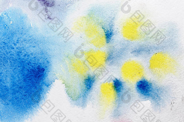 摘要背景黄色的蓝色的水彩油漆画湿纸传播水彩油漆纸元素设计教程