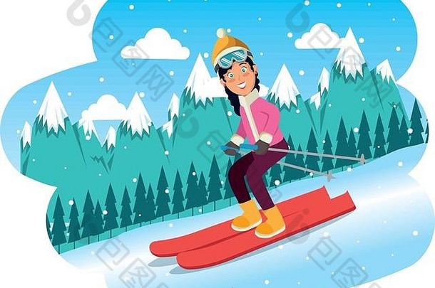体育运动女人滑雪板场景