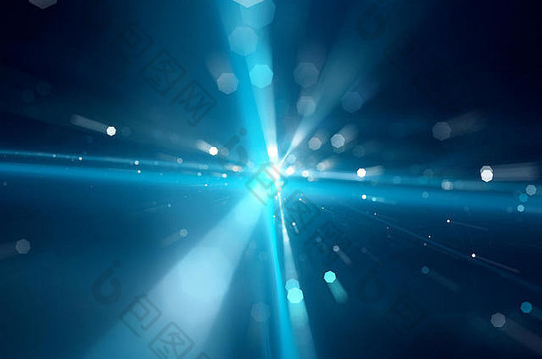 蓝色的发光的星际旅行纤维光学粒子电脑生成的摘要背景