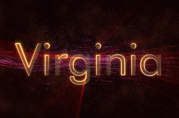 维吉尼亚州曼联州状态文本动画闪亮的射线循环边缘文本背景旋转流动星星