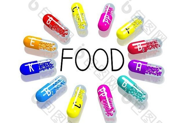 食物概念色彩斑斓的药片