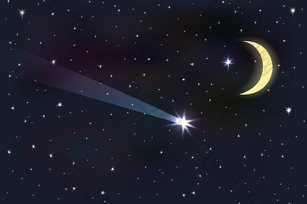 晚上天空月亮星星下降明星